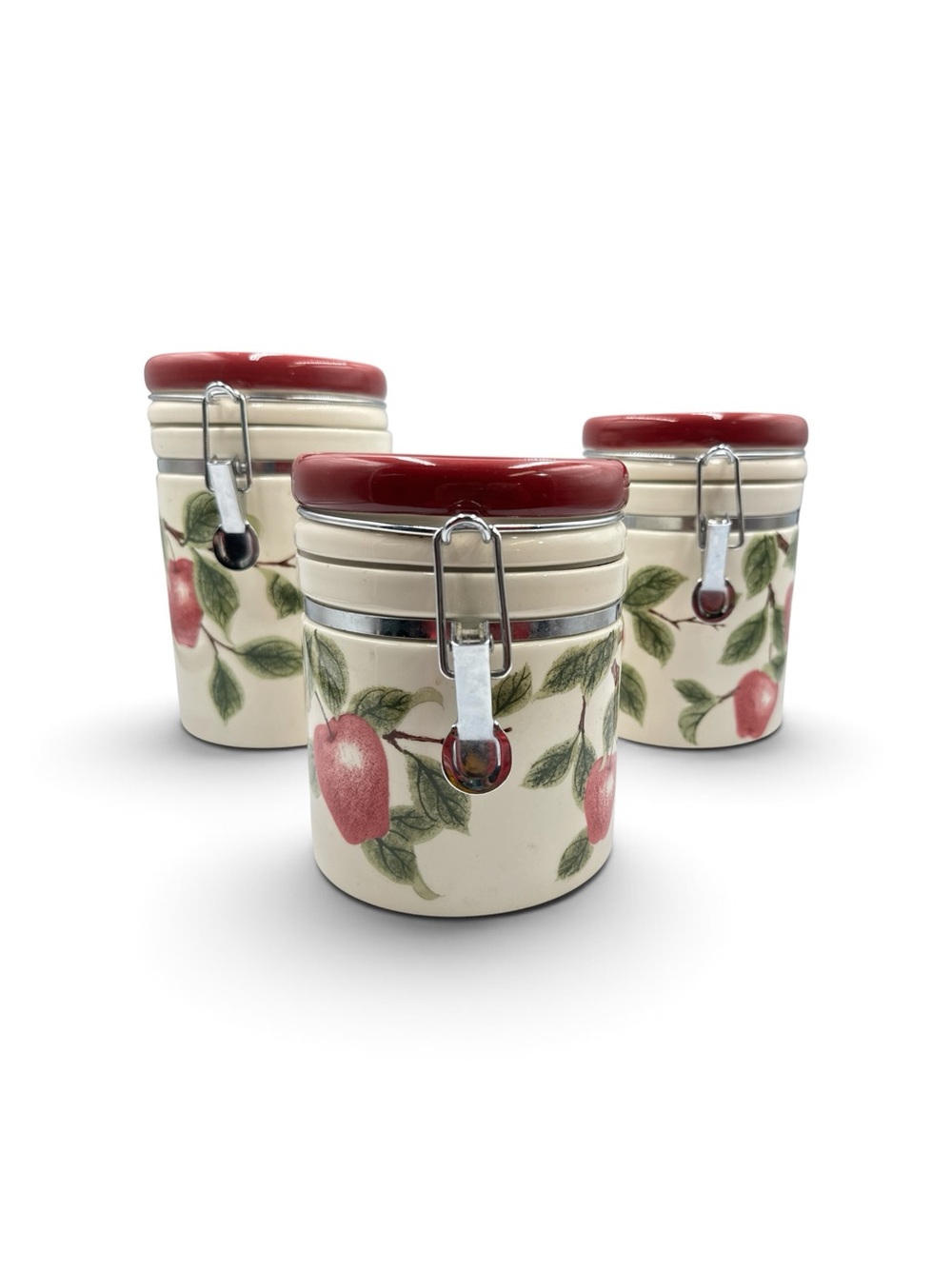 Vintage Y2K Apple Ceramic Canister Set Cottagecore Grannycore Kitchen Jars